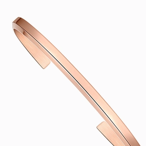Minimalist rose gold stainless steel C-shaped open bracelet with high polish finish