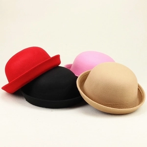 Classic wool felt bowler hats for men and women in red black pink and beige colors