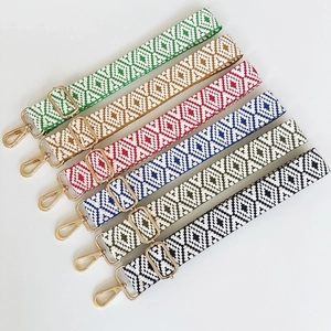 Adjustable Bag Shoulder Strap Replacement Wide Woven Polyester Webbing Ethnic Geometric Pattern Gold Hooks Crossbody Handle