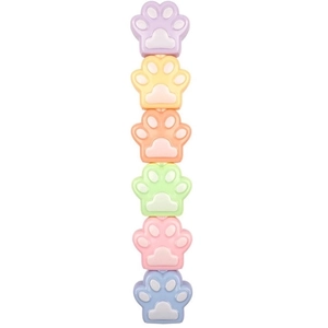 Detail view of 6-section stackable cat paw highlighters in pastel colorful plastic