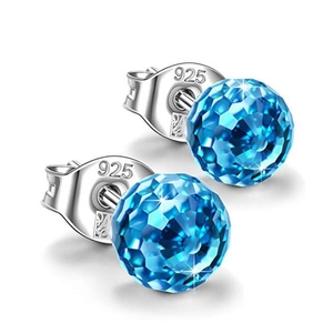 Sparkling blue faceted crystal ball stud earrings with S925 sterling silver needles