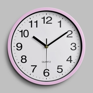 Classic 10 inch pink round wall clock with white dial and clear black numeric display