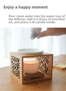 Detailed steps of bamboo essential oil burner with ceramic dish and tea light holder