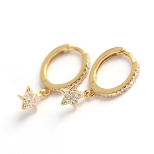 Luxurious S925 sterling silver star hoop earrings with sparkling diamonds in gold finish