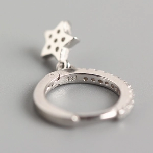 Elegant S925 sterling silver star hoop earrings with sparkling cubic zirconia stones