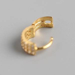 S925 sterling silver gold hoop earrings with three rows of shimmering micro-set zircons
