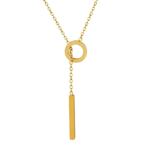 Minimalist Y-shaped 18K gold titanium steel necklace with circular ring and tassel