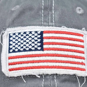 Macro detail of high-quality embroidery and washed cotton fabric on the baseball cap
