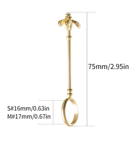Detailed dimension guide for bee ring cigarette holder showing 75mm length and ring sizes