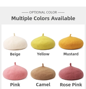Griglia dettagliata dei colori del berretto in lana tra cui beige, giallo, rosa e cammello