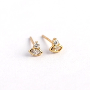 Elegant gold S925 sterling silver marquise crystal stud earrings on white background