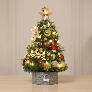 Deluxe 60cm mini Christmas tree set with gold ornaments and warm LED lights