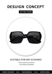 Dettaglio di occhiali da sole squadrati con design a catena traforata sulle stanghette