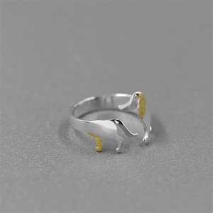 Anello aperto Bassotto in argento S925 con design bicolore argento e oro di lusso