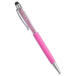 Pink crystal metal ballpoint pen with touch screen stylus tip for office and gift use