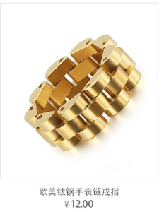 Detail of golden titanium steel ring featuring a rotating president watch band design