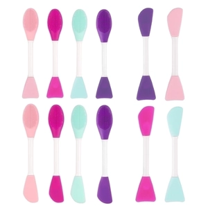 Set of 12 double-ended silicone facial mask brushes with cleansing bristles and flat spatulas