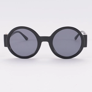 Classic retro black round oversized frame sunglasses with dark grey lenses for street style
