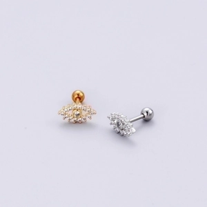 Gold and silver stainless steel evil eye stud earrings with sparkling zircon stones