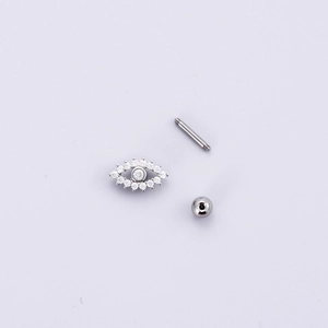 Silver stainless steel evil eye ear stud with sparkling zircon and screw ball back