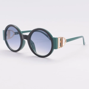 Fashionable round oversized sunglasses with two-tone frame and gradient blue lenses