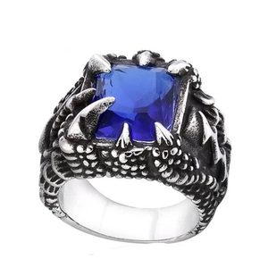 Anello artiglio di drago gotico in acciaio inossidabile con gemma blu quadrata