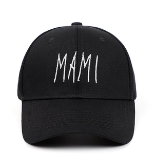 Casquette de baseball en coton noir avec broderie MAMI blanche et visière courbée adulte