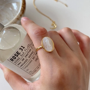 French style 925 sterling silver open ring with gold shell relief cameo and elegant vintage finish