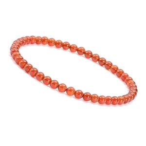 Close-up of a red agate beaded bracelet with 4mm translucent natural stone beads