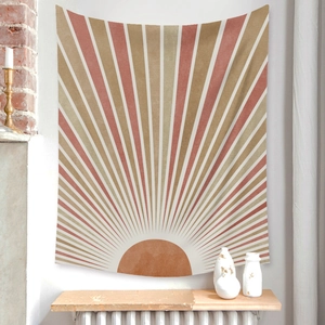 Bohemian sun tapestry in terracotta and beige tones for minimalist wall decor