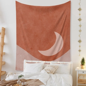 Bohemian sun and moon tapestry with terracotta geometric patterns for bedroom wall decor