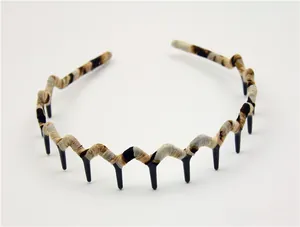 Close-up of the anti-slip teeth and leopard print fabric texture on the wave headband