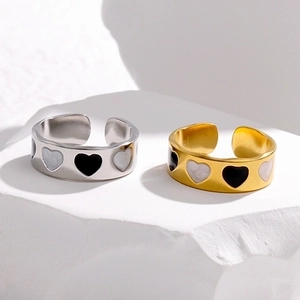 Minimalist heart-shaped adjustable titanium steel rings in gold and silver finish