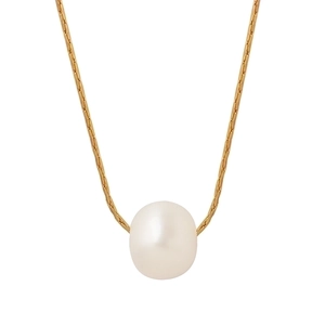 Elegant minimalist natural freshwater pearl pendant on a gold titanium steel snake chain