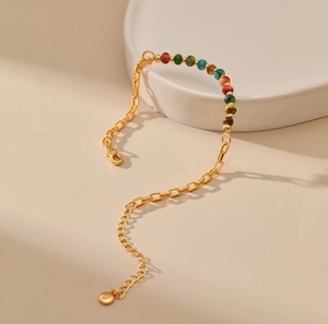 Chic 18K gold plated chain bracelet with colorful irregular natural stone beads