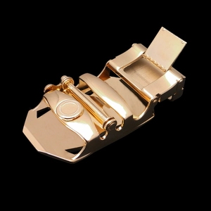 Polished gold alloy automatic buckle for men business leather belts with hinge detail