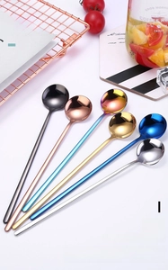Lot de six cuillères à long manche en acier inoxydable 304 coloré pour café et dessert