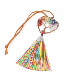 Handmade Tree of Life heart pendant with colorful stones and elegant tassels