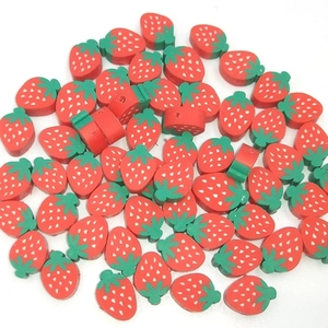 Bulk red polymer clay strawberry beads for DIY jewelry and bracelet making crafts