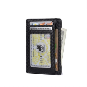 Close-up of carbon fiber texture leather card holder with RFID blocking slots