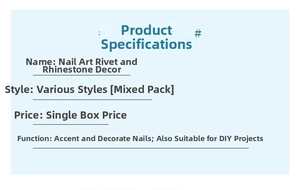 Detailed chart showing silver nail art rivet charms and mixed DIY decoration options