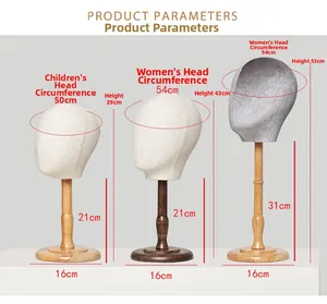Detailed dimensions of mannequin head stand for hats and wigs with precise measurements
