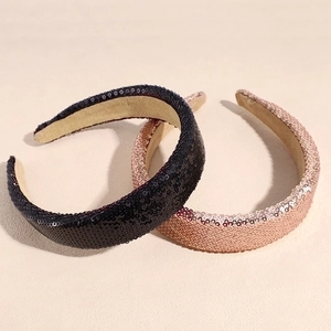 Sparkly sequin padded headbands in black and pink with soft sponge lining for women