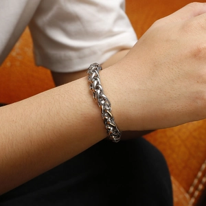 Bracelet chaîne en os de dragon argenté poli pour hommes en acier inoxydable robuste