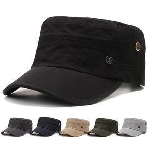 Men Flat Top Cap Breathable Polyester Sun Protection Outdoor Tactical Cadet Military Hat Adjustable Solid Color Casual