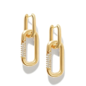 Gold geometric double link earrings with clear crystals in a minimalist vintage style
