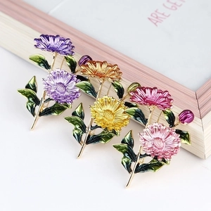 Fashionable enamel flower brooches in purple, yellow, and pink colors for women