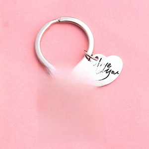 Silver stainless steel heart keychain with I love you then and always will engraving