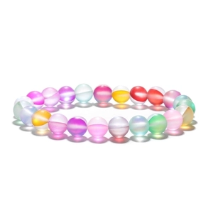 Frosted moonstone beaded bracelet with colorful gradient labradorite crystal stones