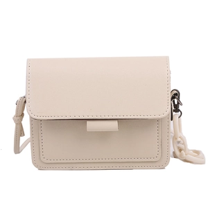 Minimalist off-white faux leather crossbody square bag with stylish thick chain strap